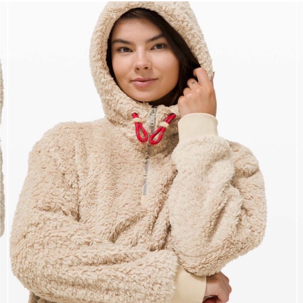 Lululemon Oh So Sherpa Half Zip Tan Teddy Jacket with Hood